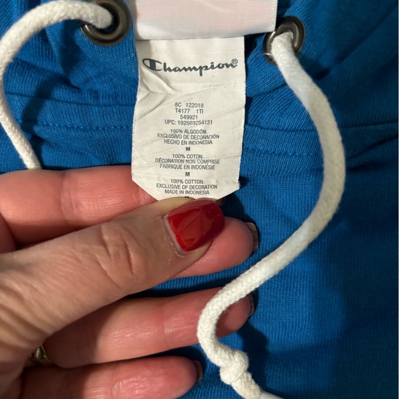 EUC Champion Men's Medium Blue Cotton Logo Long Sleeve T-shirt Hoodie - Picture 3 of 7